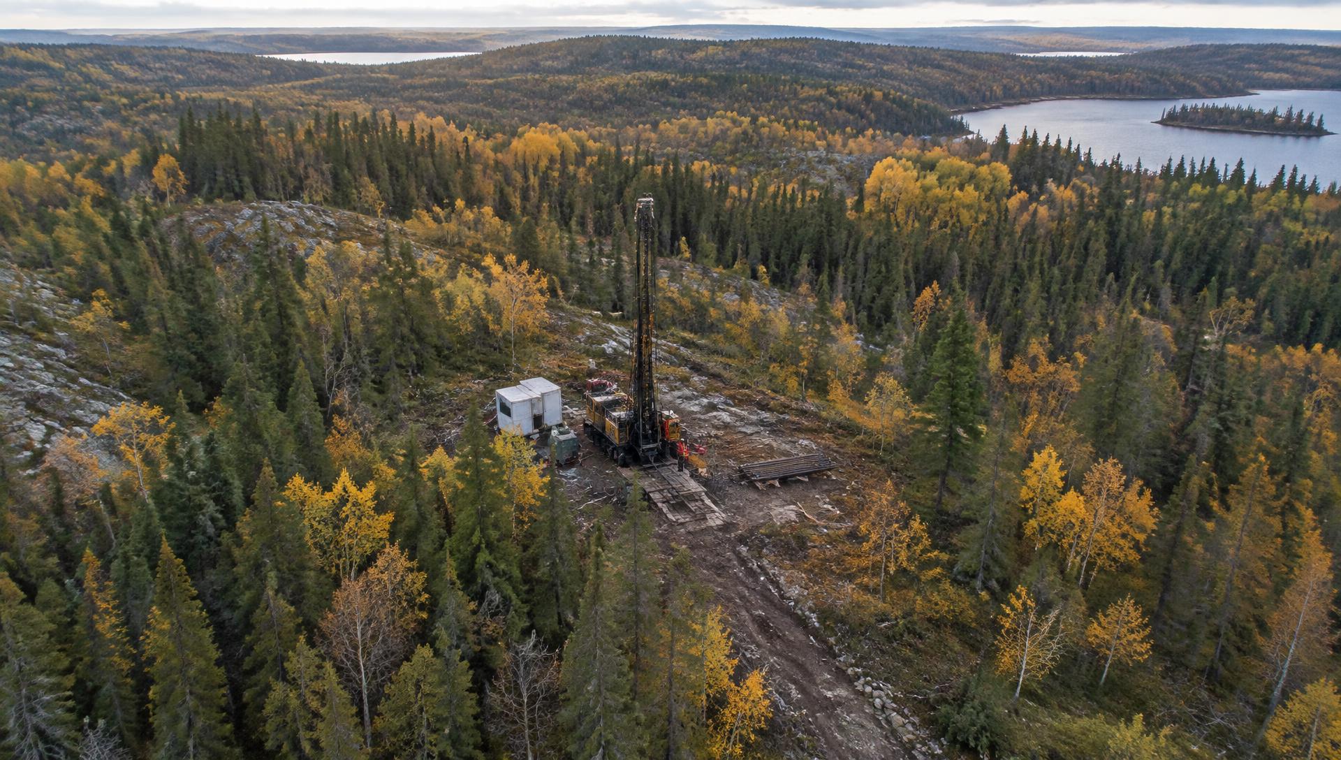 Diamond drill rig at an exploration site in the boreal forest near Kirkland Lake